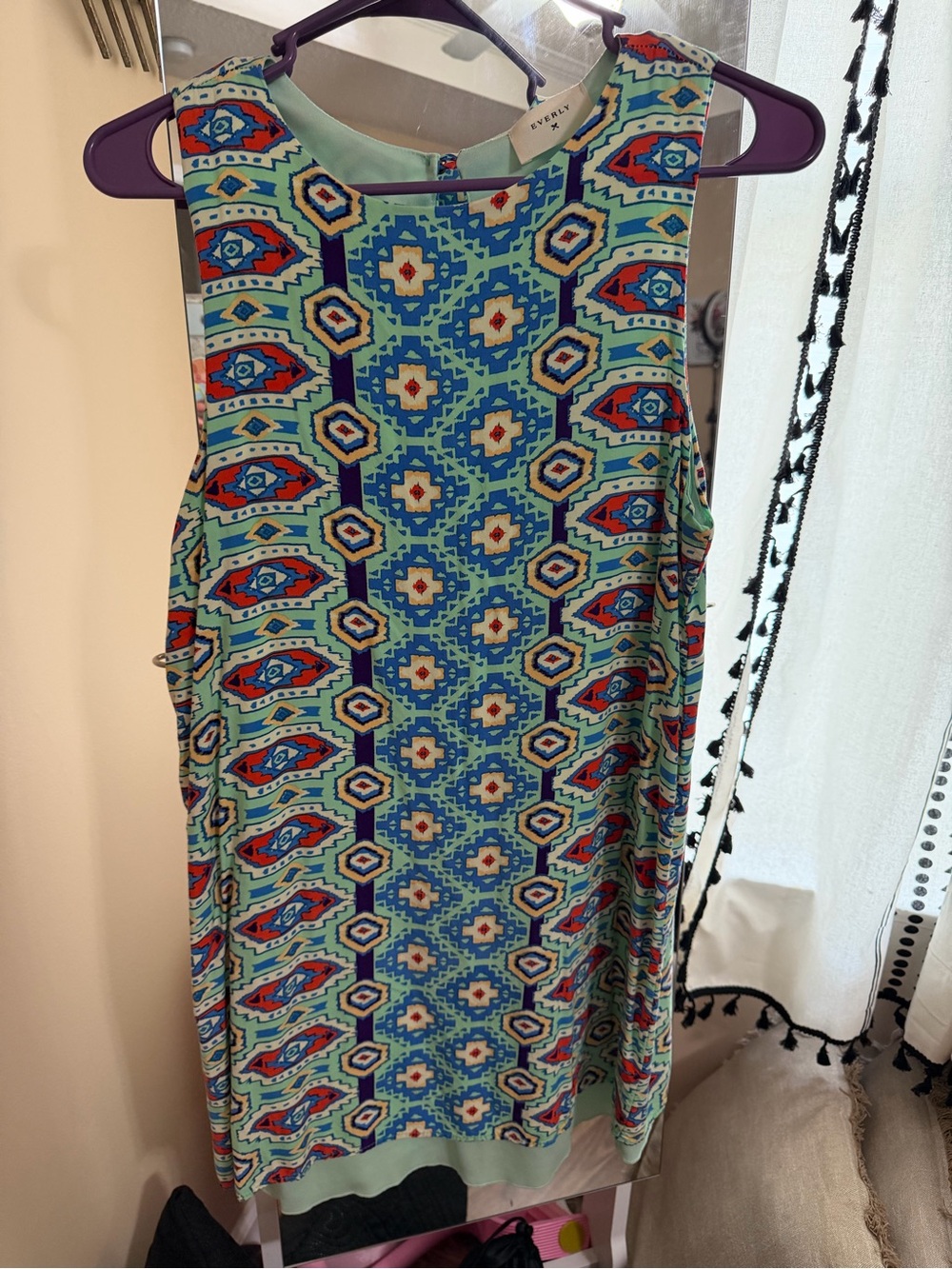 Everly Multicolor Geometric Mini Dress in Mint and Blue